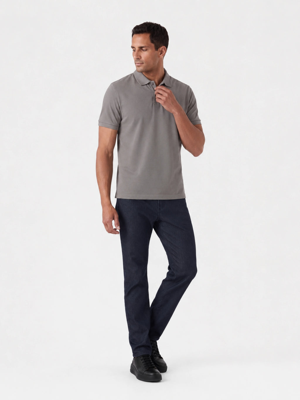 Camisa Polo 2 Botões Premium Algodão Pima - Cinza