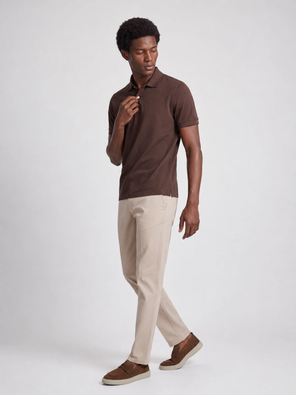 Camisa Polo 2 Botões Premium Algodão Pima - Chocolate