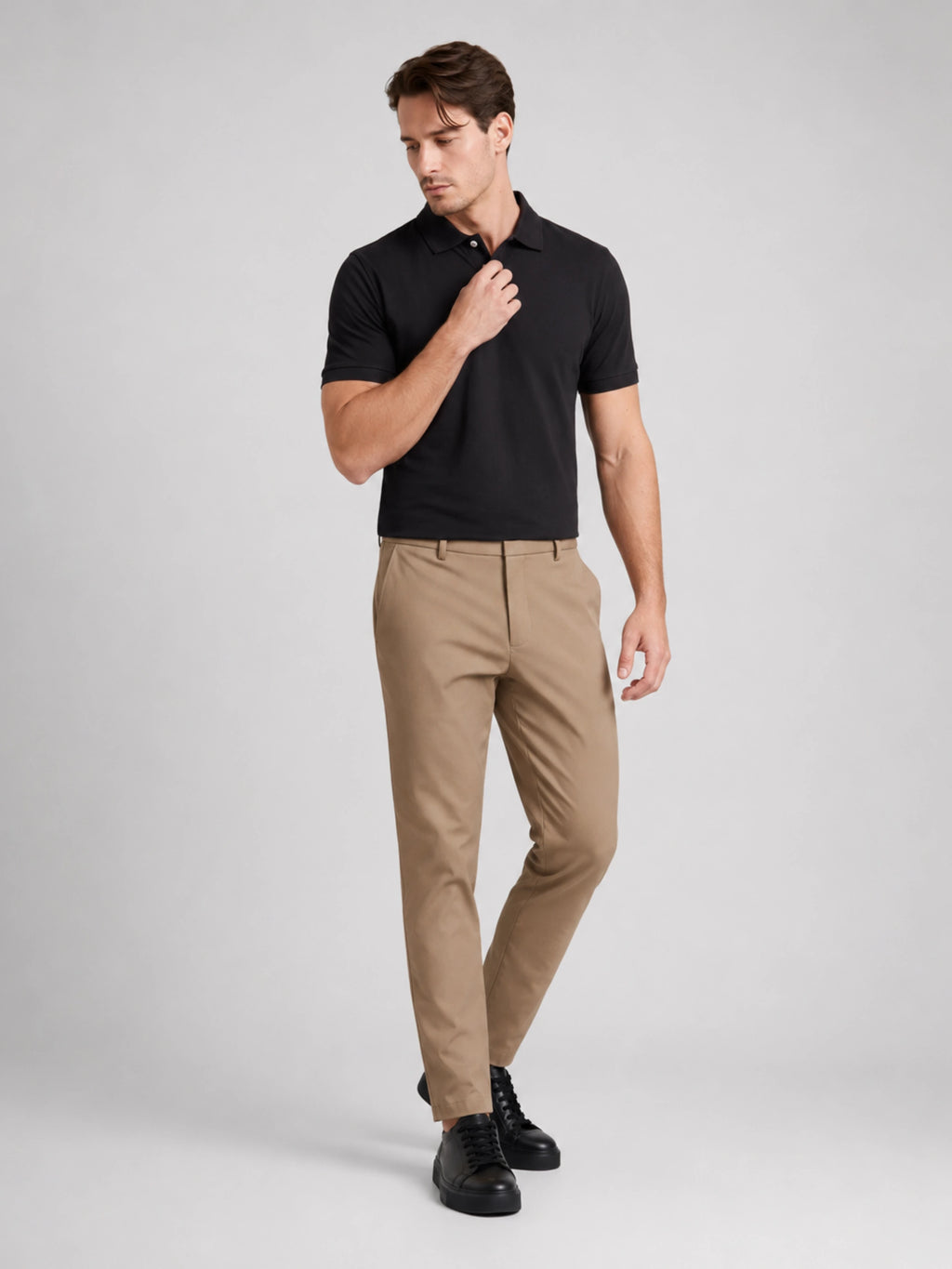 Camisa Polo 2 Botões Premium Algodão Pima - Preta