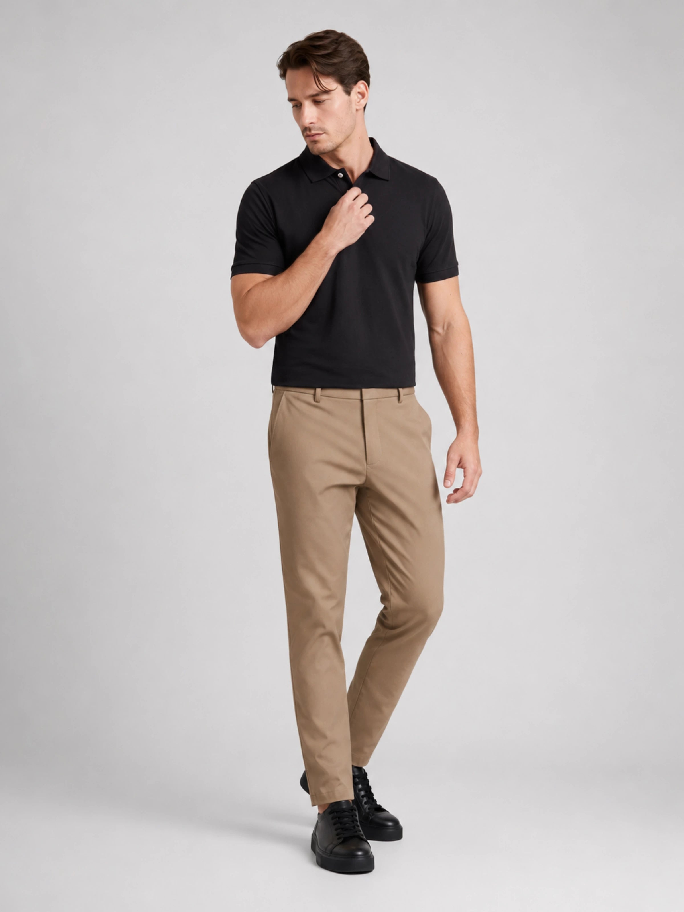 Camisa Polo 2 Botões Premium Algodão Pima - Preta