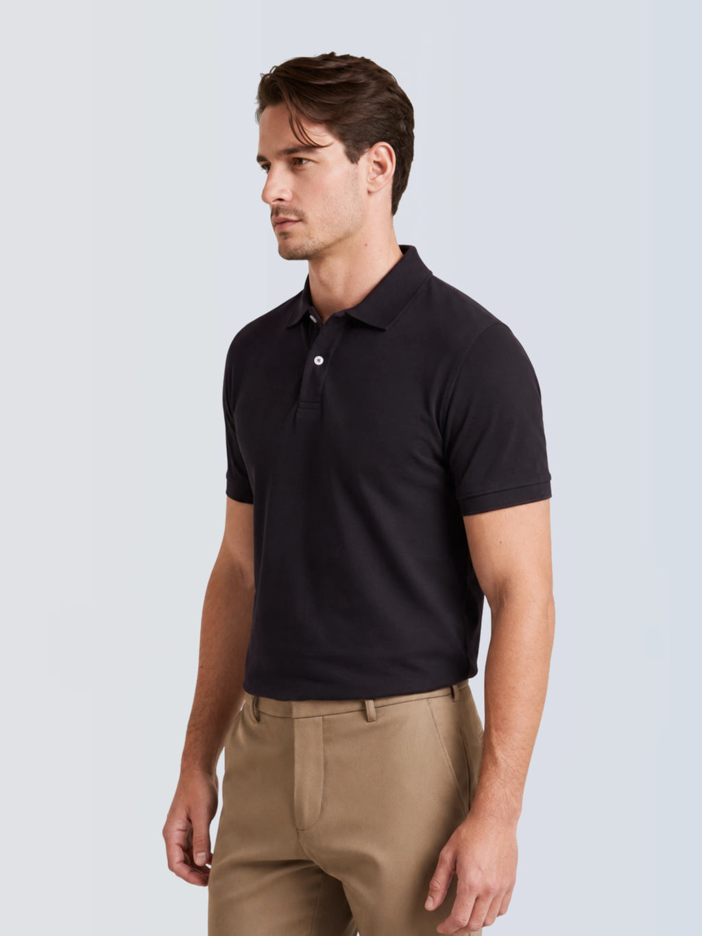 Camisa Polo 2 Botões Premium Algodão Pima - Preta