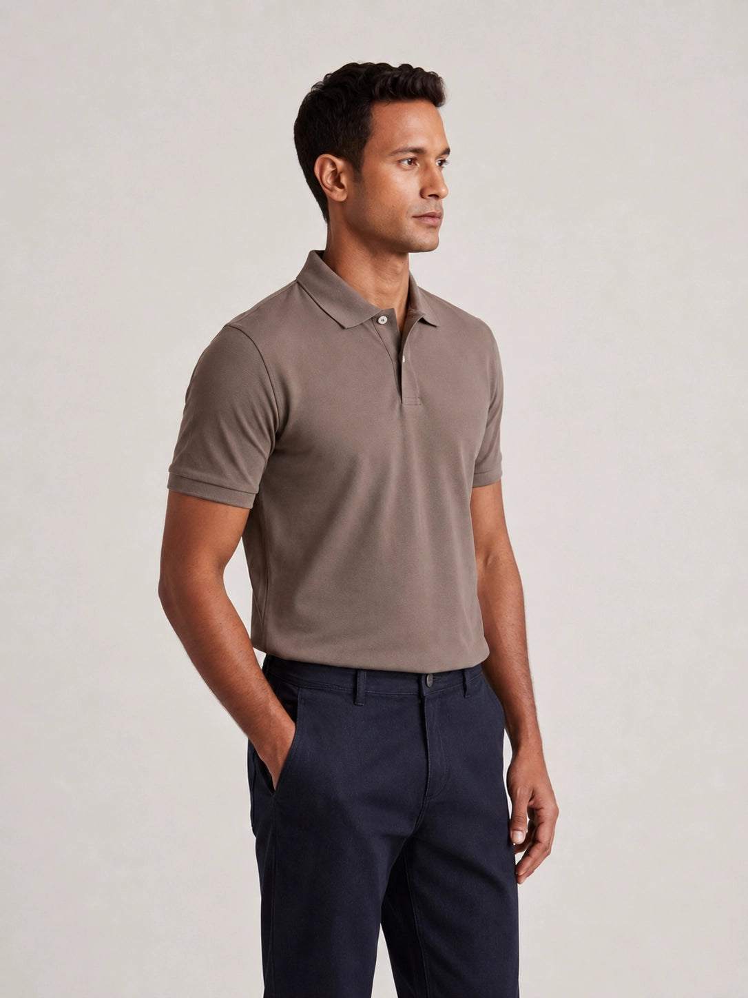 Polo 2 Botões Premium Algodão Pima - Taupe