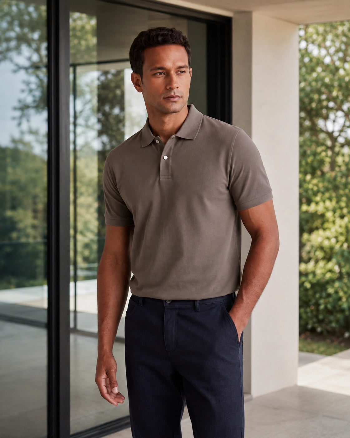 Polo 2 Botões Premium Algodão Pima - Taupe