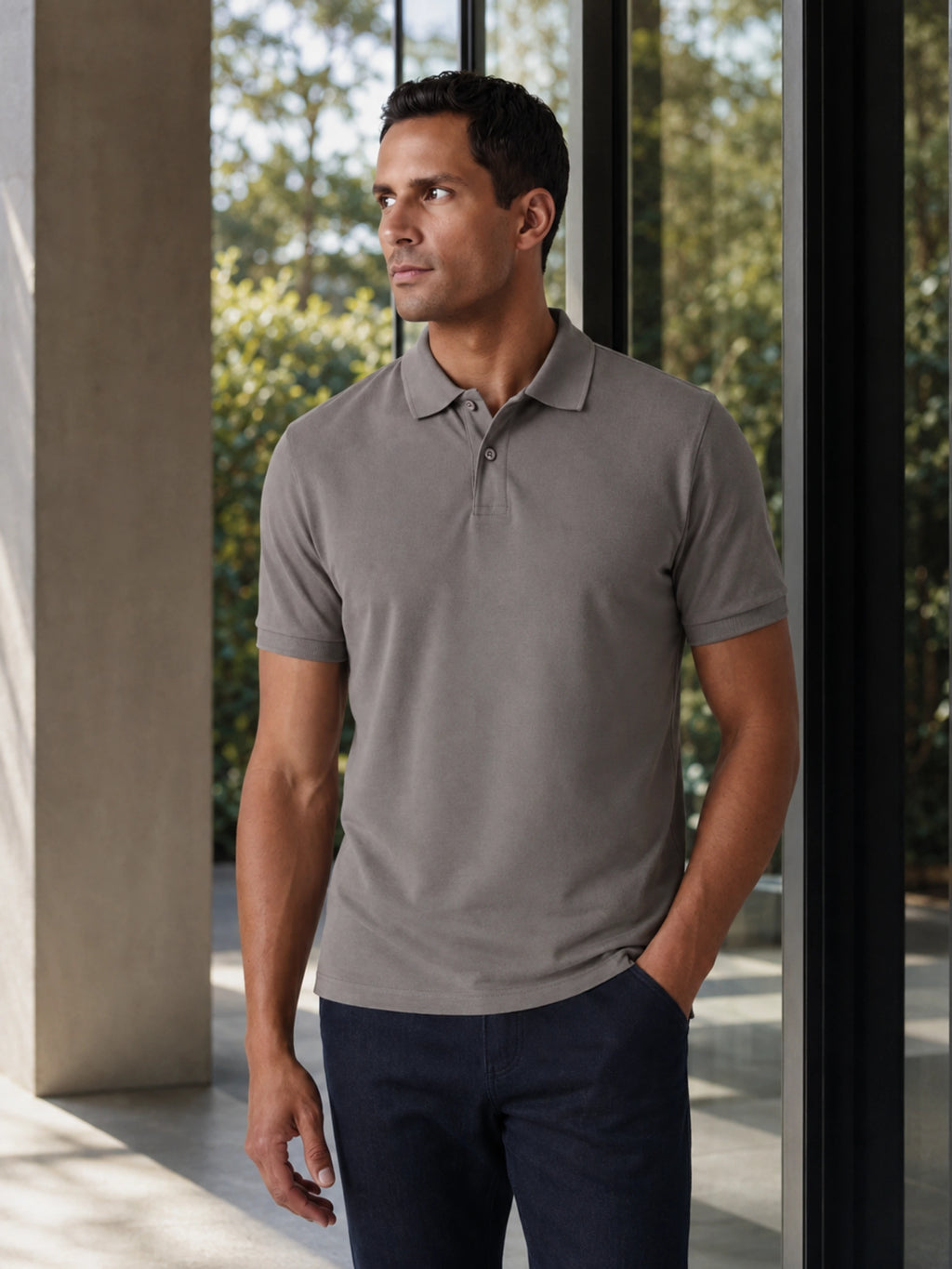 Camisa Polo 2 Botões Premium Algodão Pima - Cinza