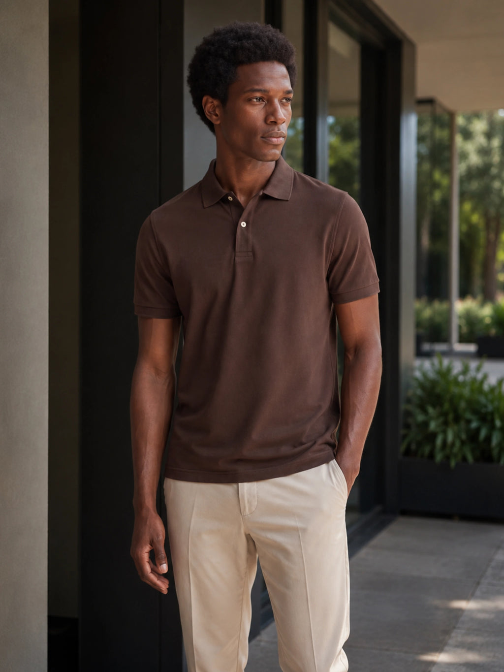 Camisa Polo 2 Botões Premium Algodão Pima - Chocolate