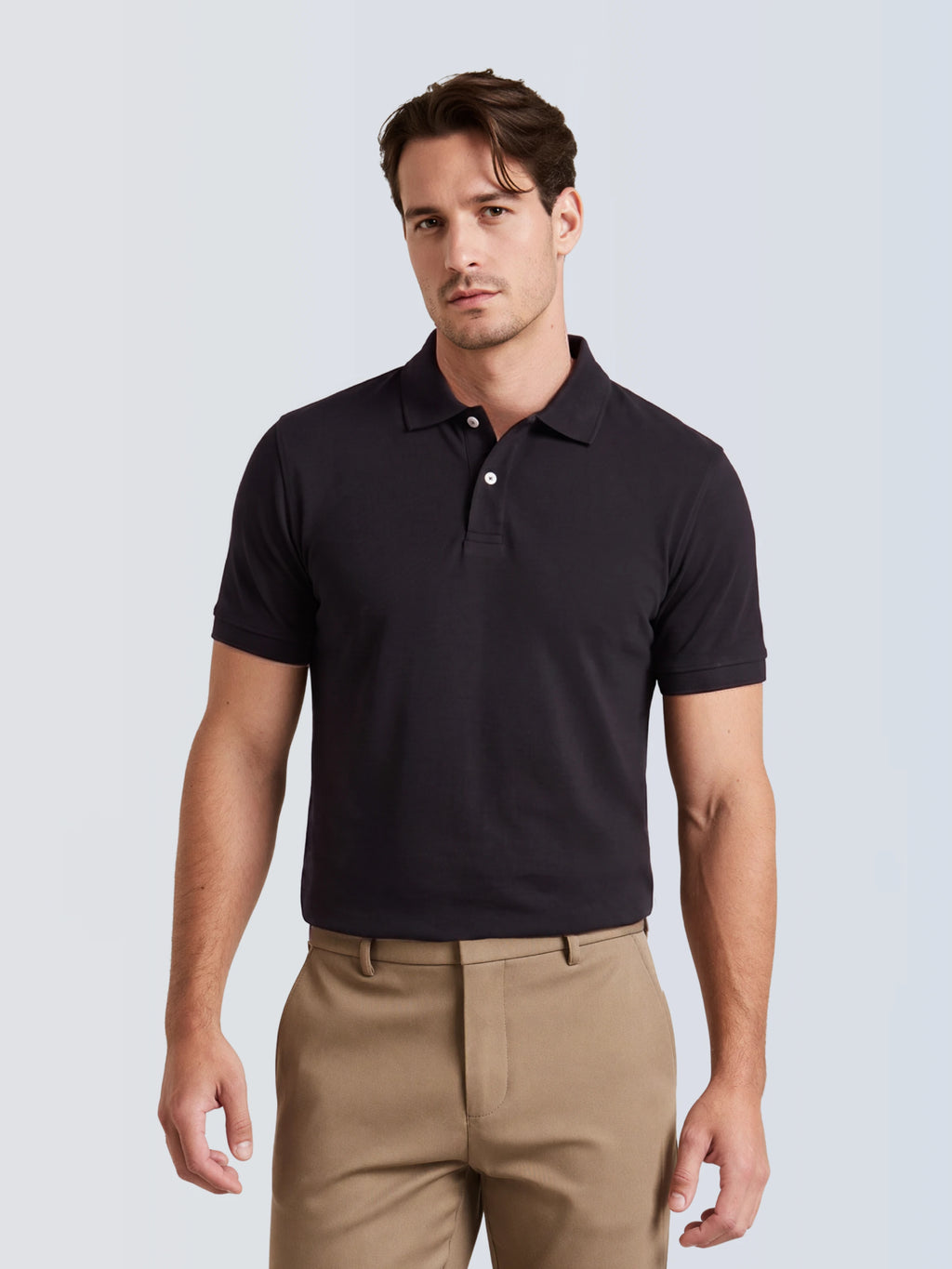 Camisa Polo 2 Botões Premium Algodão Pima - Preta