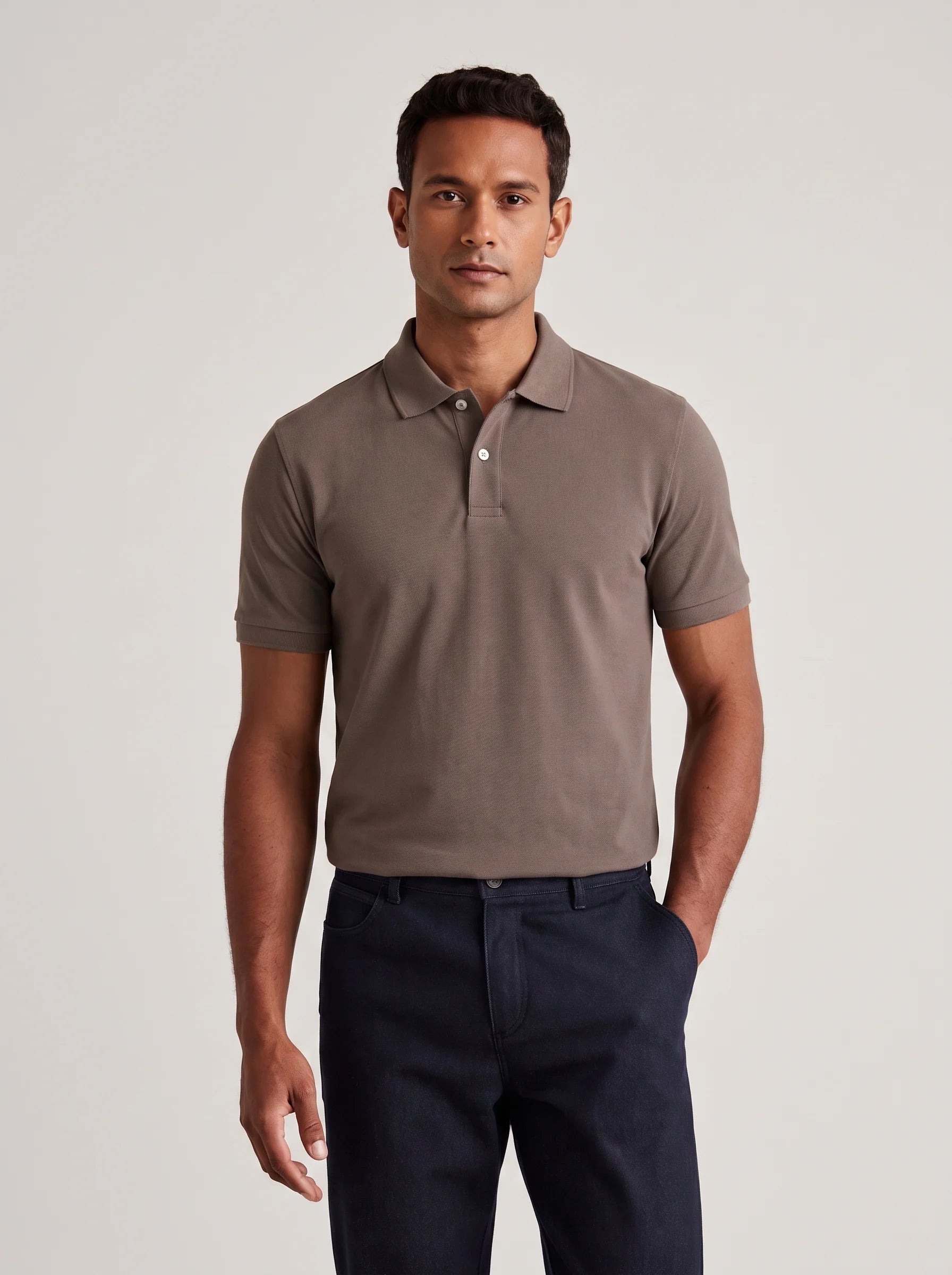 Polo 2 Botões Premium Algodão Pima - Taupe
