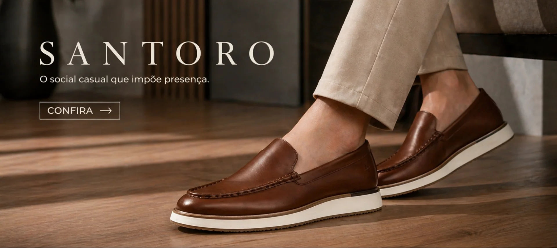 Sapato loafer masculino Santoro marrom casual elegante em couro