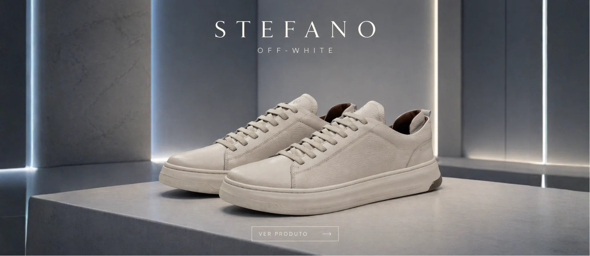 Tênis masculino Stefano Off-White em couro branco casual premium